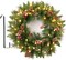 24 Inch Artificial Pre-Lit Christmas Wreath, Mixed Pine Decorated Frosted Berries, Pinecones, 50 LED Lights with Timer, Battery Operated, Holiday Decoration for Front Door, Outdoor